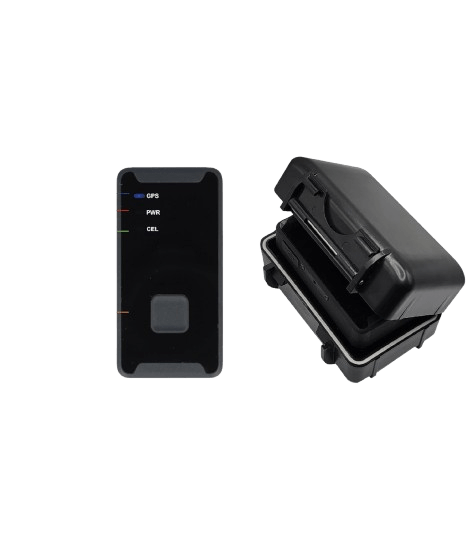 Mini GPS car tracker with magnetic case for secure attachment, featuring GPS, power, and cellular indicators.